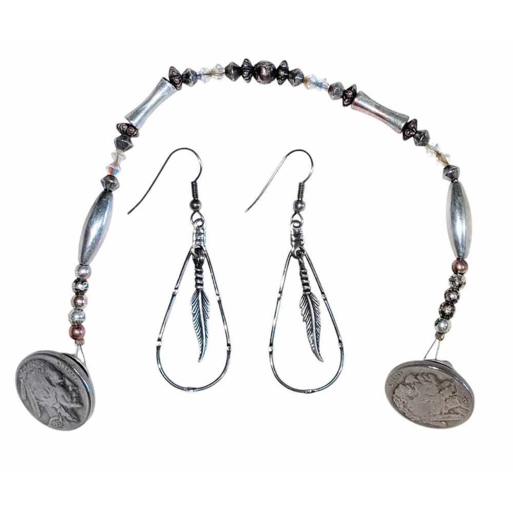 American Indian Head Nickel Jewelry Sweater Clip Earrings Native Southwestern